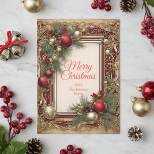 Vintage-Weihnachtsdekorationen und Tannenzweige Feiertagskarte