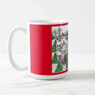 Vintage-Weihnachtsdorf 15oz Tasse; Handgezeichnet Kaffeetasse