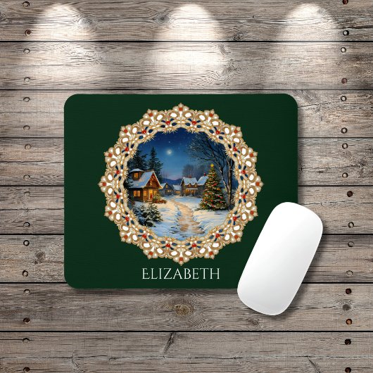 Vintage-Weihnachtsdorf-Doily Mousepad