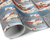 Vintage Weihnachtsdorf Dorf Rote Häuser Geschenkpapier (Rolleneckpunkt)