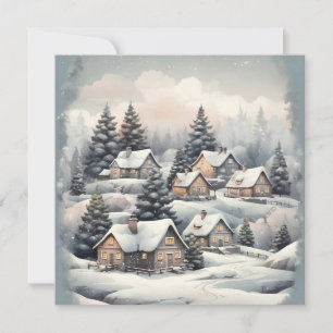 Vintage Weihnachtsdorf im Wald Einladung
