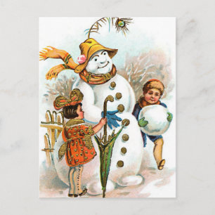 Vintage Weihnachtsdorf Schneemann Feiertagspostkarte