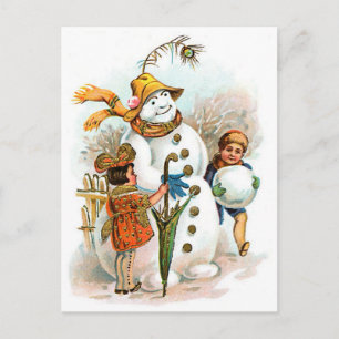 Vintage Weihnachtsdorf Schneemann Feiertagspostkarte