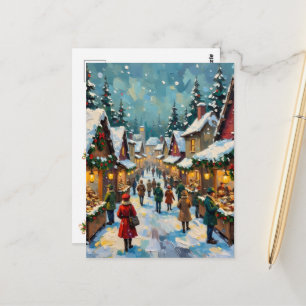 Vintage-Weihnachtsdorfmarkt Festlicher Winter Postkarte