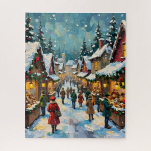 Vintage-Weihnachtsdorfmarkt Festlicher Winter Puzzle