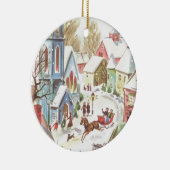 Vintage Weihnachtsdörfsszene Keramikornament (Rechts)