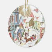 Vintage Weihnachtsdörfsszene Keramikornament (Links)