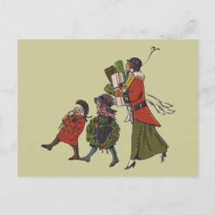 Vintage-Weihnachtseinkaufs-Familienspaß Feiertagspostkarte