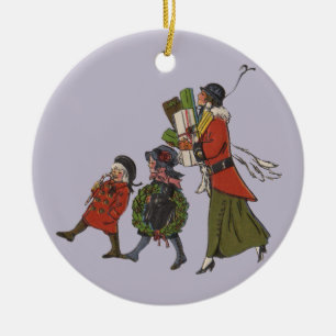 Vintage-Weihnachtseinkaufs-Familienspaß Keramik Ornament