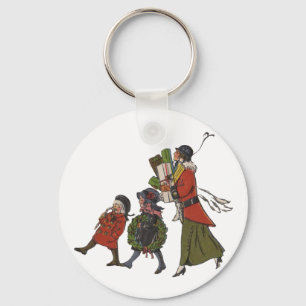 Vintage-Weihnachtseinkaufs-Familienspaß Schlüsselanhänger