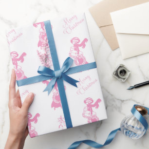 Vintage-Weihnachtseinkaufsmädchen rosa Geschenkpapier