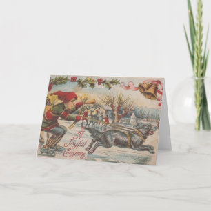Vintage Weihnachtseislaufen mit dem Hund Feiertagskarte