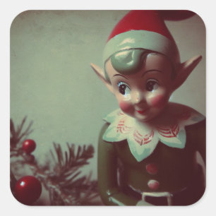 Vintage-Weihnachtself Retro-Weihnachten Quadratischer Aufkleber