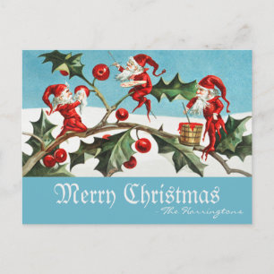 Vintage-Weihnachtselfen Frohe Weihnachten Retro Bl