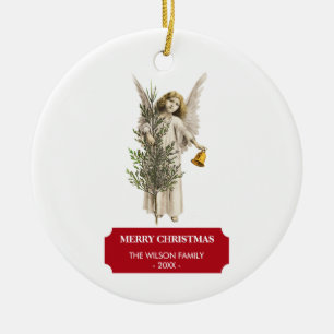 Vintage-Weihnachtsengel & Baum-Feiertag Keramik Ornament