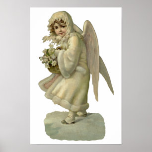 Vintage-Weihnachtsengel-Blumen, viktorianischer St Poster