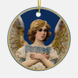 Vintage-Weihnachtsengel Dunkelblau Feiertagsbotsch Keramik Ornament