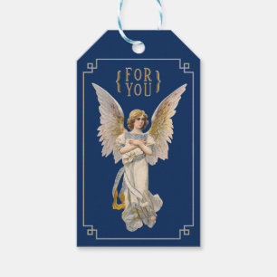 Vintage-Weihnachtsengel-Dunkelblau-Weihnachtsgesch Geschenkanhänger