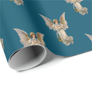 Vintage-Weihnachtsengel Dunkles Teal-Fest Geschenkpapier