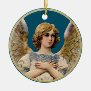 Vintage-Weihnachtsengel, dunkles Teal, Weihnachtsb Keramik Ornament