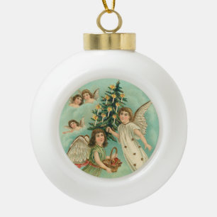 Vintage-Weihnachtsengel Faux Gold Keramik Kugel-Ornament