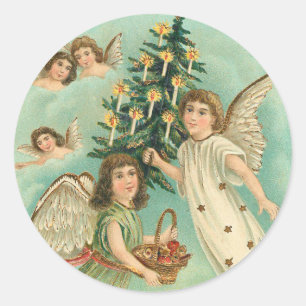 Vintage-Weihnachtsengel Faux Gold Runder Aufkleber