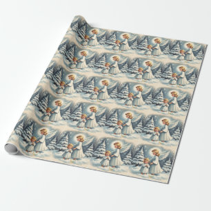 Vintage-Weihnachtsengel, Kind, Vogel-Geschenkpapie Geschenkpapier
