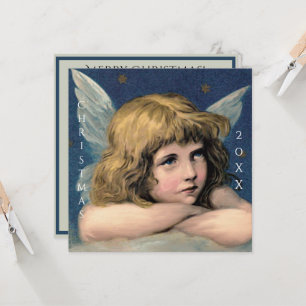 Vintage-Weihnachtsengel-Kind Weiße Flügel Indigo Karte