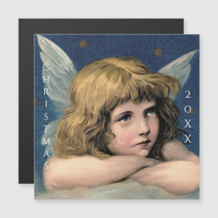 Vintage-Weihnachtsengel-Kind Weiße Flügel Indigo Magnetkarte