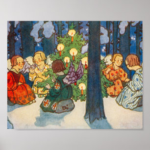 Vintage-Weihnachtsengel-Kunst Feiertag  Poster