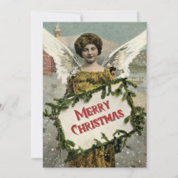 Vintage-Weihnachtsengel mit goldenem Gewand und Gr Feiertagskarte