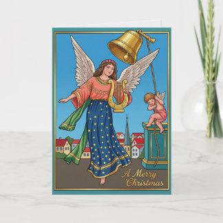 Vintage-Weihnachtsengel mit goldenem Glocke und Ha Karte