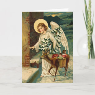 Vintage-Weihnachtsengel mit Hirsch Feiertagskarte