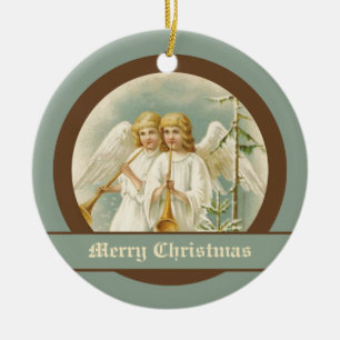 Vintage-Weihnachtsengel mit Posaunen-Ornamenten Keramikornament