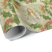 Vintage Weihnachtsengel mit Wreath Geschenkpapier (Rolleneckpunkt)