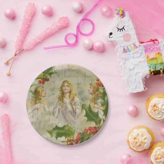 Vintage Weihnachtsengel mit Wreath Pappteller (Party)