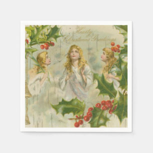 Vintage Weihnachtsengel mit Wreath Serviette