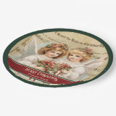 Vintage-Weihnachtsengel-Papierteller-Monogramm-Ges Pappteller (Schrägansicht)