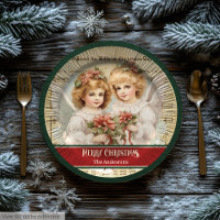 Vintage-Weihnachtsengel-Papierteller-Monogramm-Ges