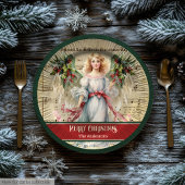 Vintage-Weihnachtsengel-Papierteller-Monogramm Pappteller