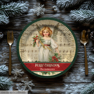 Vintage-Weihnachtsengel-Papierteller-Monogramm Pappteller