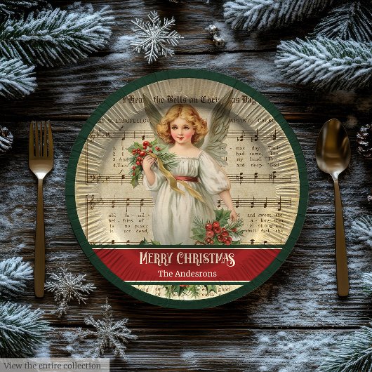 Vintage-Weihnachtsengel-Papierteller-Monogramm Pappteller