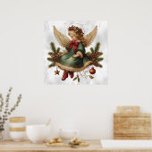 Vintage-Weihnachtsengel-Plakat Poster (Küche)