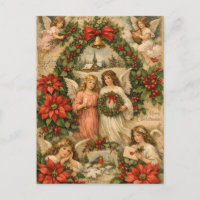 Vintage-Weihnachtsengel, Poinsettie, Beeren