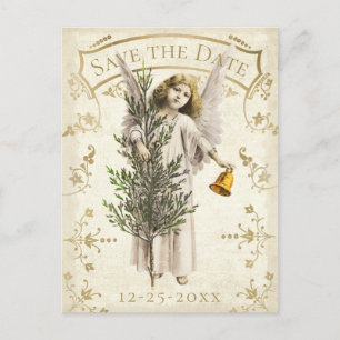 Vintage-Weihnachtsengel-Postkarte "Datum vormerken Postkarte
