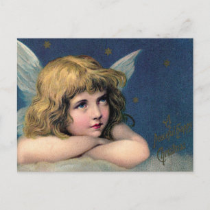 Vintage Weihnachtsengel und goldene Sterne Feiertagspostkarte