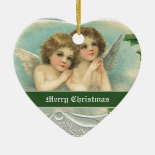 Vintage-Weihnachtsengel und Heilige Beeren-Ornamen Keramikornament