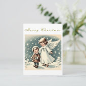 Vintage-Weihnachtsengel-und-Kind-Flachkarte Postkarte (Stehend Vorderseite)