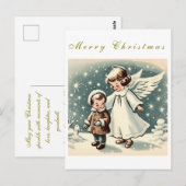 Vintage-Weihnachtsengel-und-Kind-Flachkarte Postkarte (Vorne/Hinten)