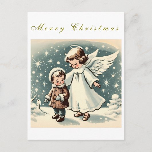 Vintage-Weihnachtsengel-und-Kind-Flachkarte Postkarte (Vorderseite)